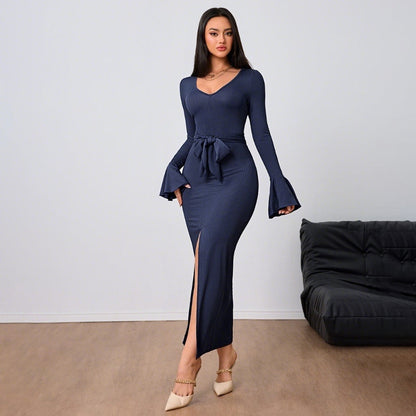 Damen Kleid V-Ausschnitt Ausgestellte Ärmel Norvielle