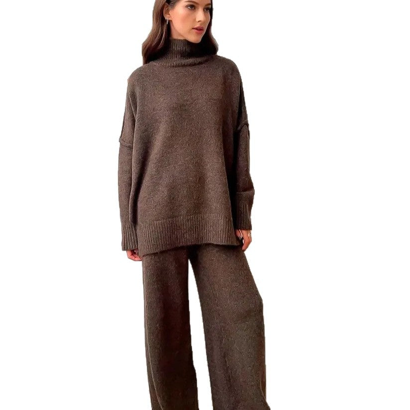 Damen Strickpullover Hochkragen Weite Passform