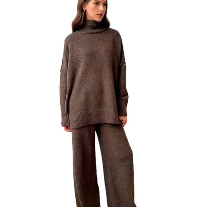 Damen Strickpullover Hochkragen Weite Passform