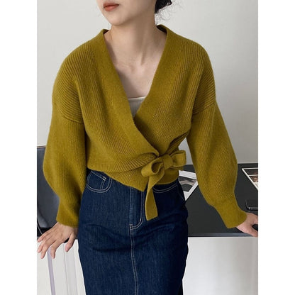 Damen Wickelpullover V-Ausschnitt Taillenzug Norvielle