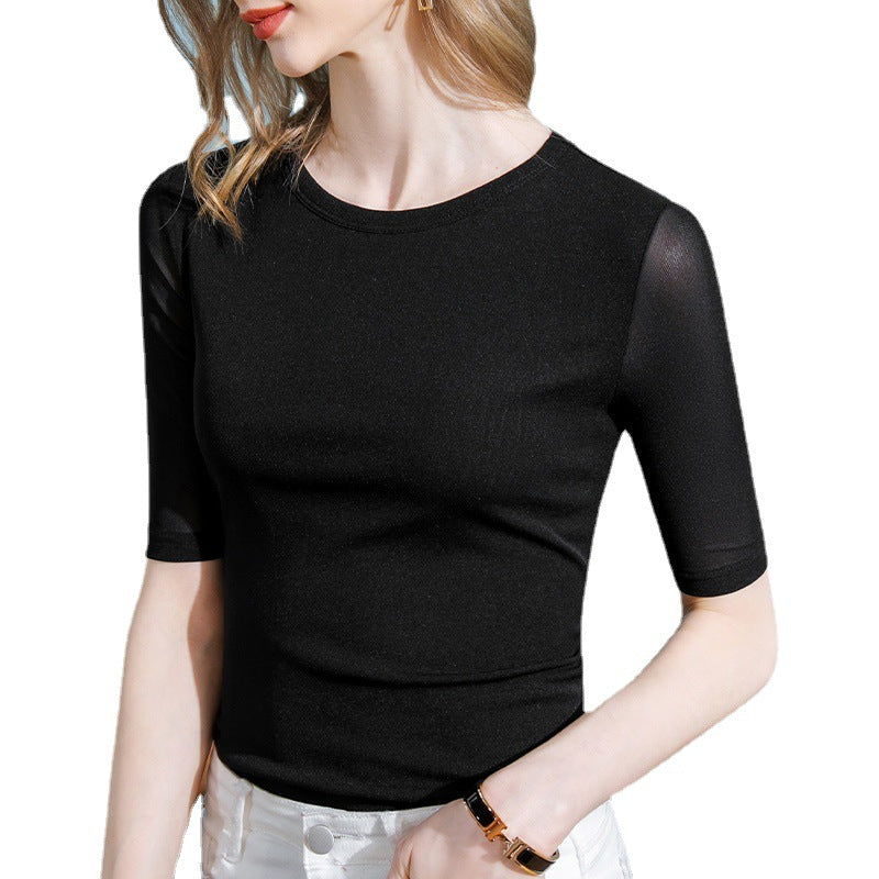 Damen Shirt Figurbetont Transparente Ärmel Elegantes Design