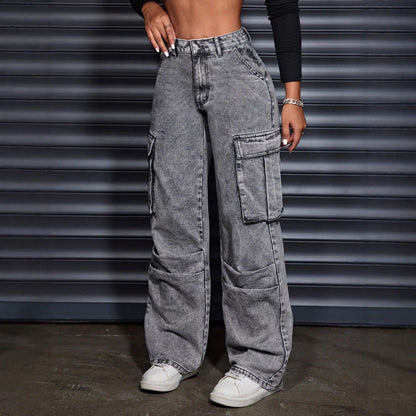 Damen Hochbund-Cargo-Jeans mit Seitentaschen Norvielle