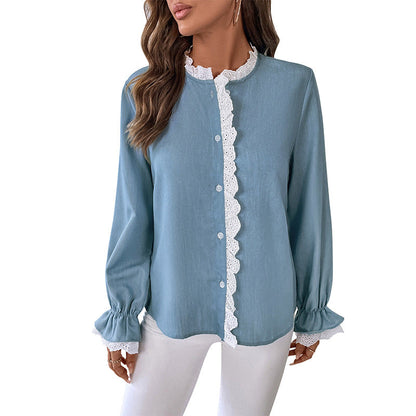 Damen Bluse Rüschen Knopf Norvielle