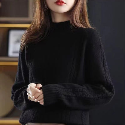 Damen Strickpullover Kuschelig Hochkragen Zopfmuster Norvielle