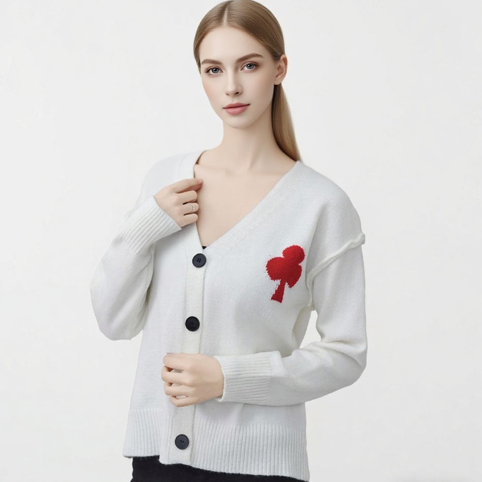 Damen Strickjacke Weich Herzstickerei Norvielle