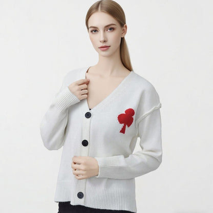 Damen Strickjacke Weich Herzstickerei Norvielle