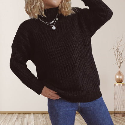 Damen Grobstrickpullover Hochkragen Locker Norvielle