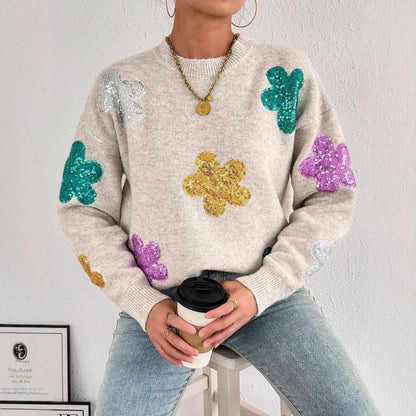 Damen Oversized Pullover Glitzer Floralmuster Norvielle