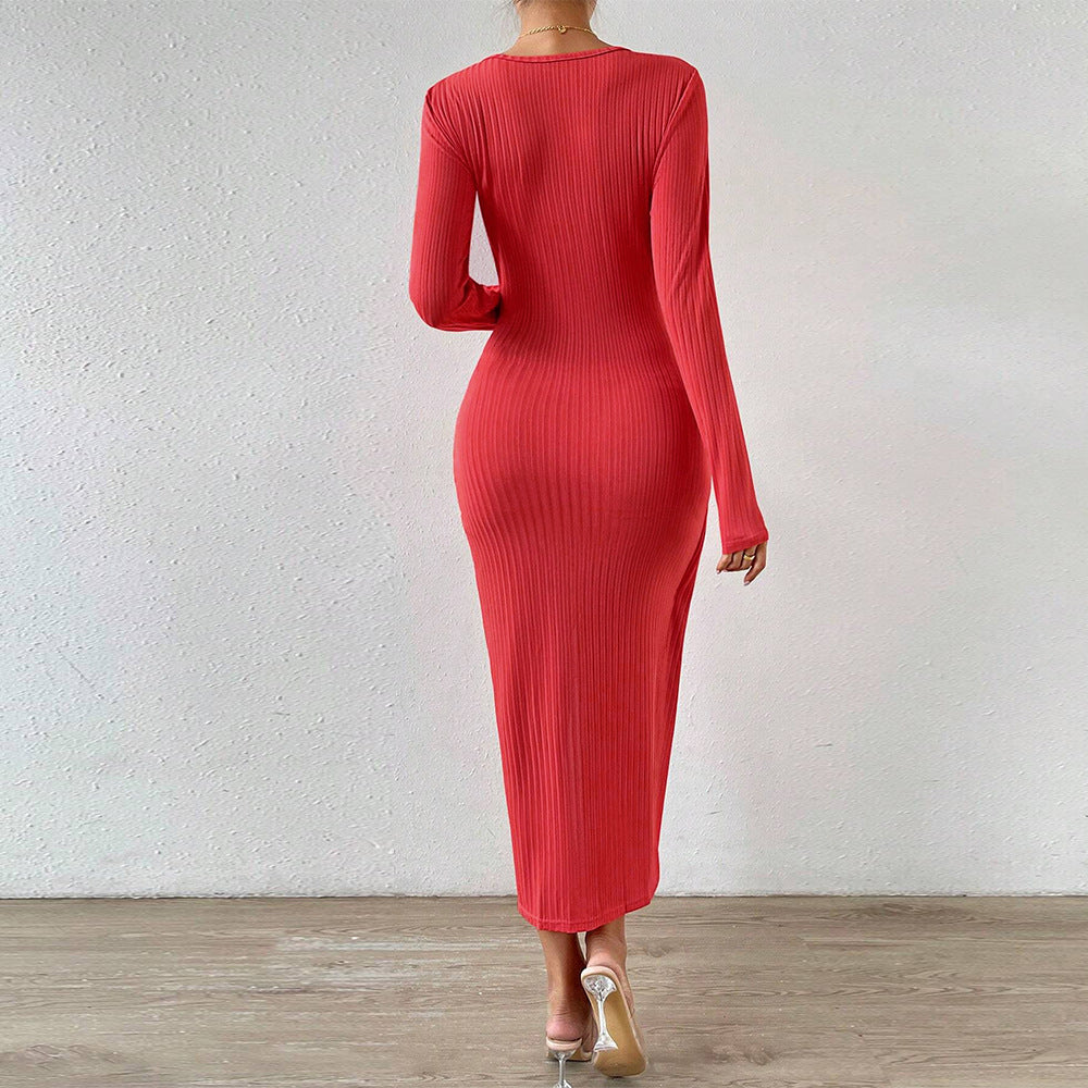Damen Maxikleid Wickeldesign Seitenschlitz