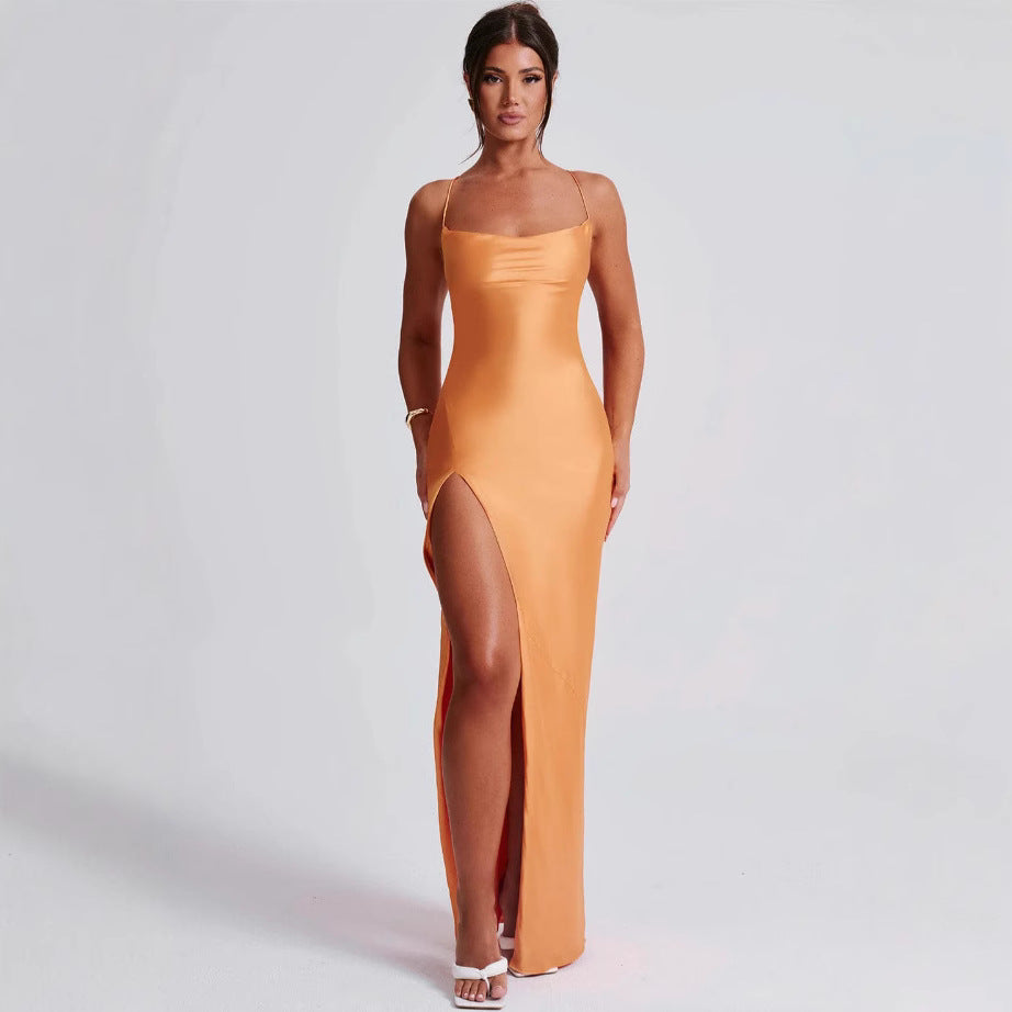Damen Maxikleid Hochhängender Schlitz Schmales Trägerdesign Norvielle