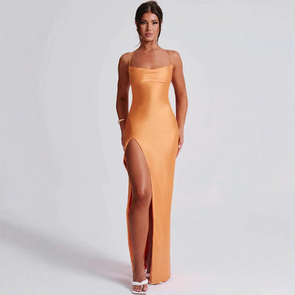 Damen Maxikleid Hochhängender Schlitz Schmales Trägerdesign Norvielle