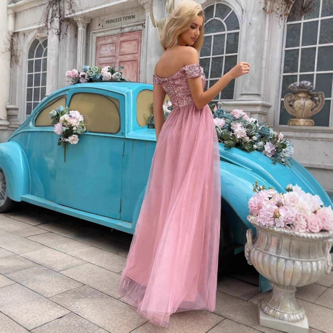 Damen Abendkleid Schulterfrei Glitzernd Norvielle