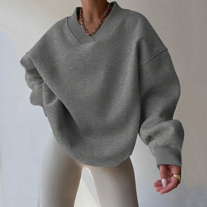 Damen Oversized Sweatshirt V-Ausschnitt Breite Ärmel Norvielle