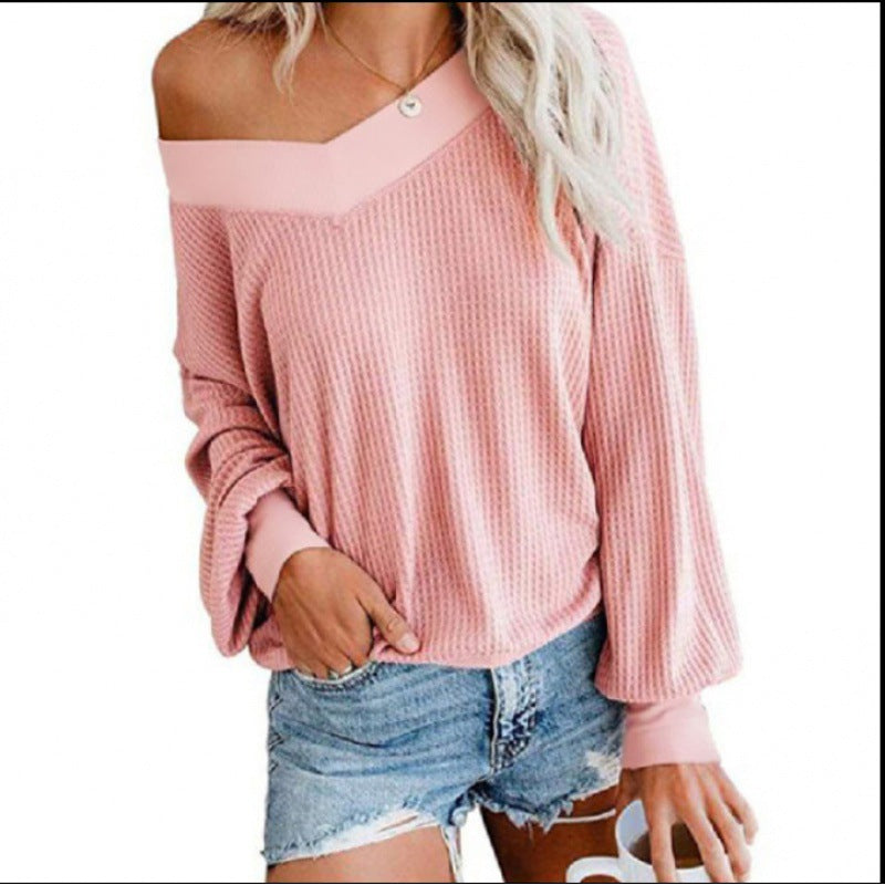 Damen Oversized Pullover Baumwolle V-Ausschnitt Rippdetails Norvielle