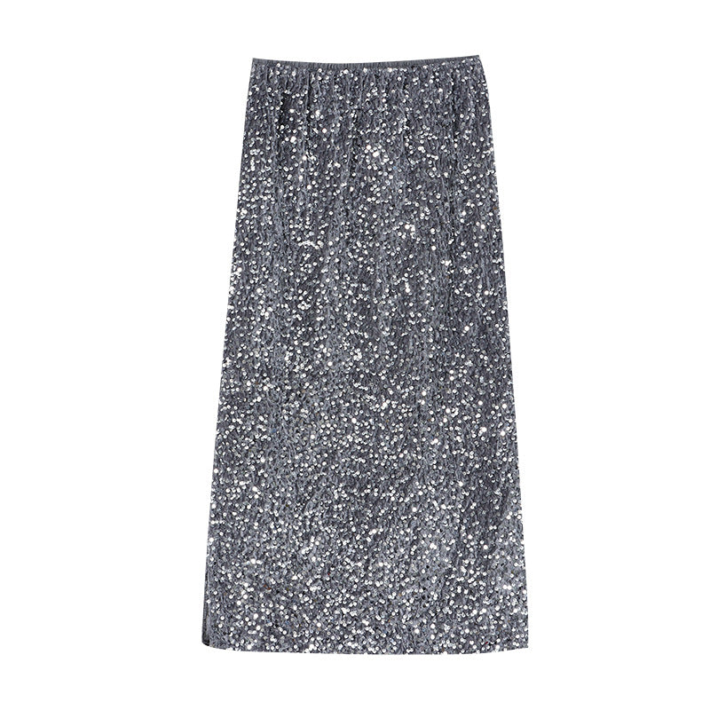 Damen Midirock Glitzernd Elastischer Bund