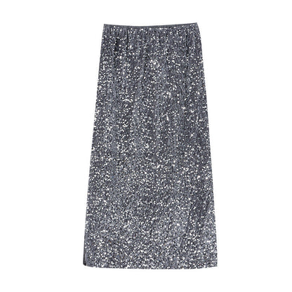 Damen Midirock Glitzernd Elastischer Bund