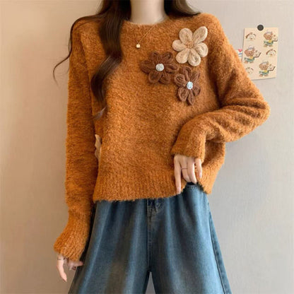 Damen Kuschelpullover Florales 3D-Design Norvielle