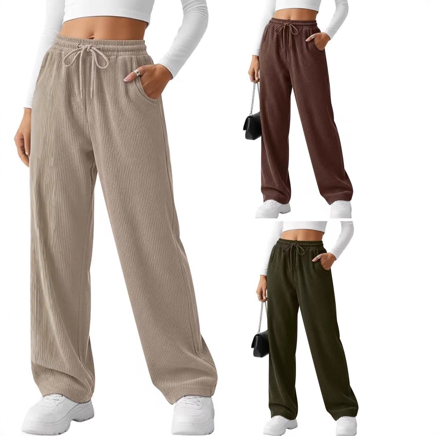 Damen Rippstrick-Hose Breit Kordelzug Norvielle - Norvielle