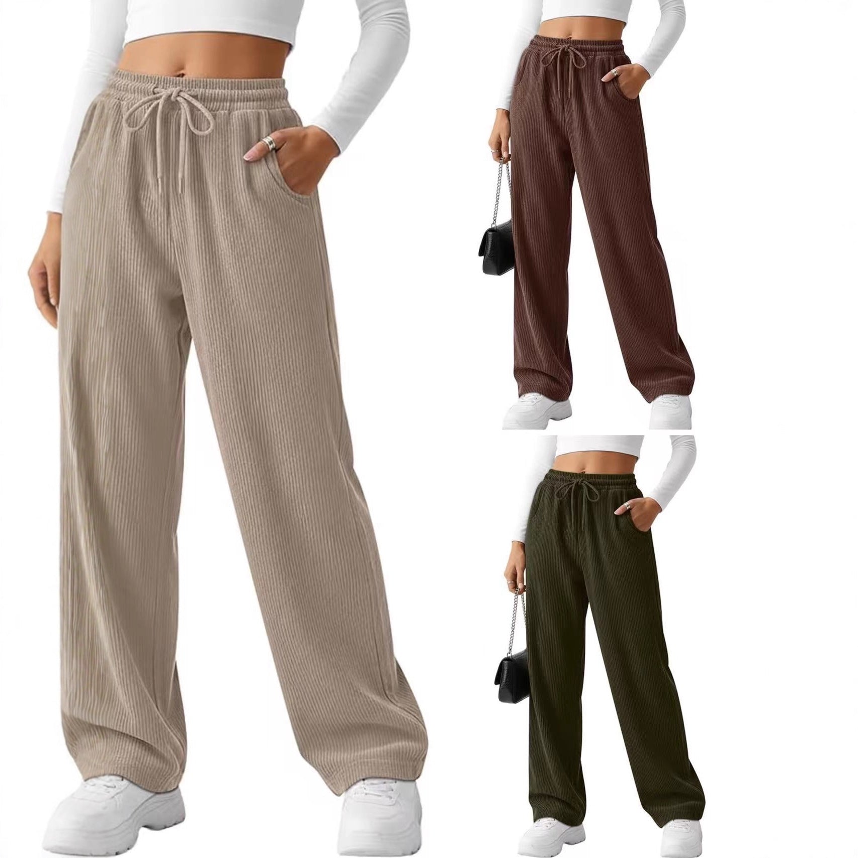 Damen Rippstrick-Hose Breit Kordelzug Norvielle - Norvielle