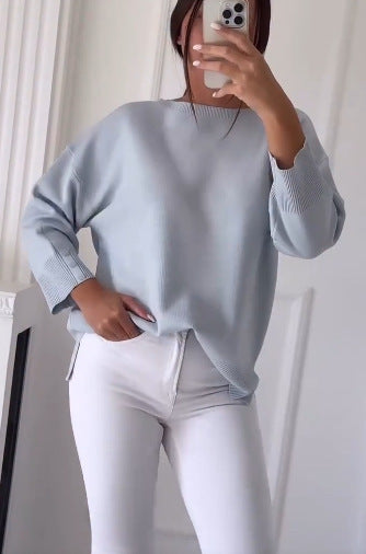 Damen Oversized Pullover Asymmetrisch Knopf Norvielle
