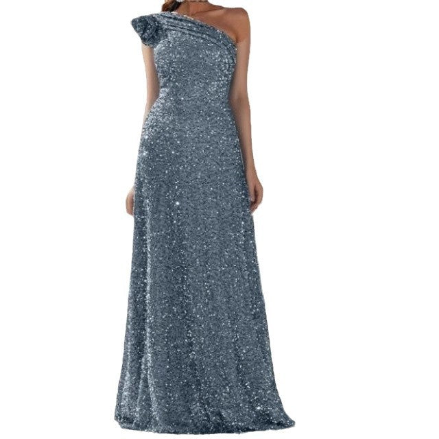 Damen Maxikleid Schulterfrei Pailletten
