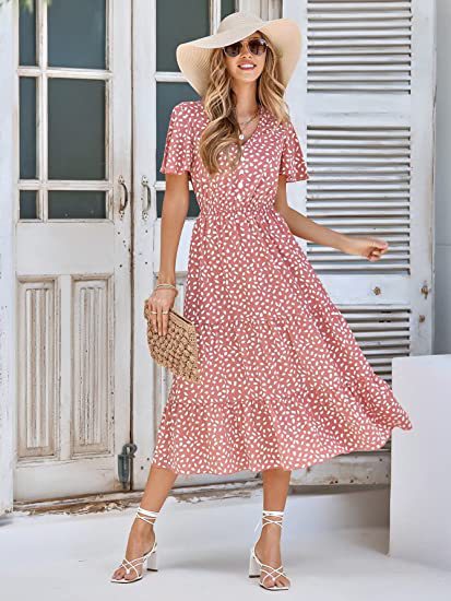Damen Maxikleid A-Linie Rüschendetails