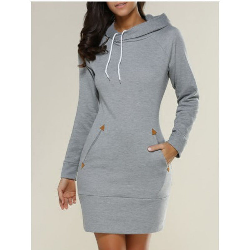 Damen Kapuzenkleid mit Seitentaschen Trenddesign