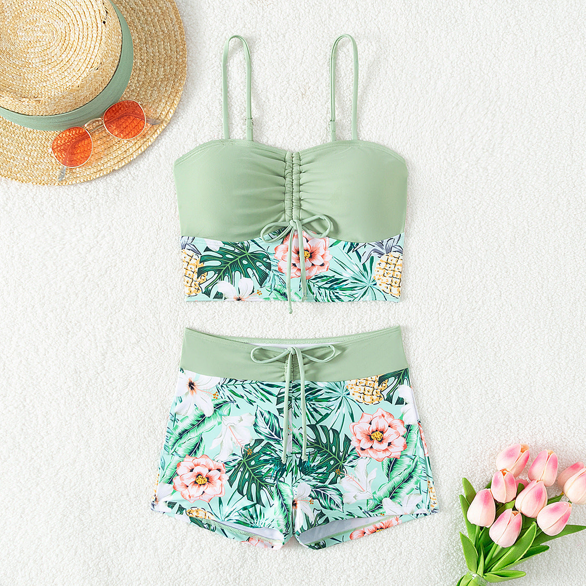 Damen Bikini-Set Raffung Edler Blumendruck