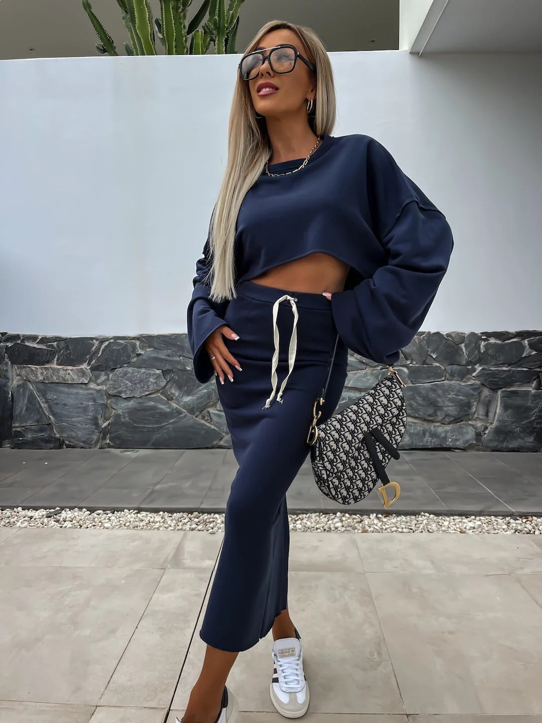 Damen Cropped-Set Bluse Maxi-Rock