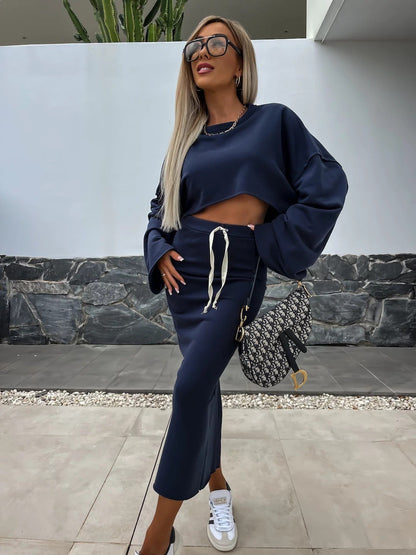 Damen Cropped-Set Bluse Maxi-Rock