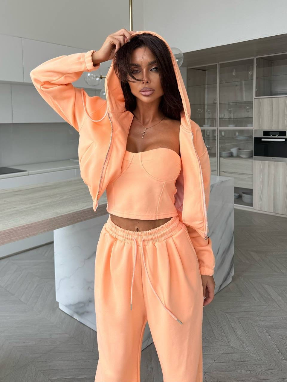 Damen Lounge-Set Kapuze Weite Hose Norvielle
