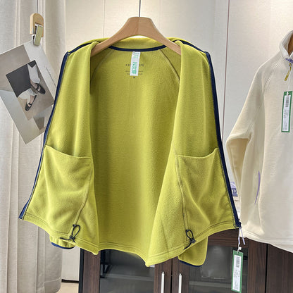 Damen Fleecejacke Weich Hochkragen Reißverschlusstaschen