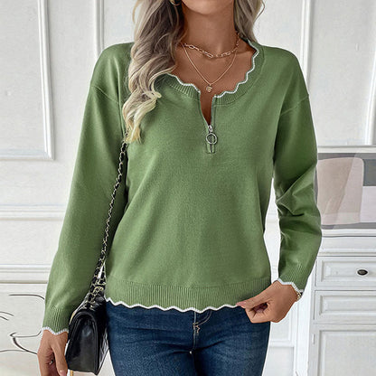 Damen Strickpullover Lässig Dekorativer Kragen Schwarz - Norvielle