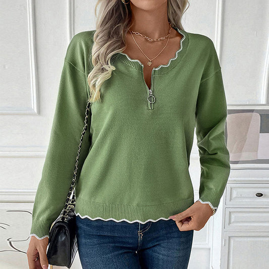 Damen Strickpullover Lässig Dekorativer Kragen Schwarz - Norvielle