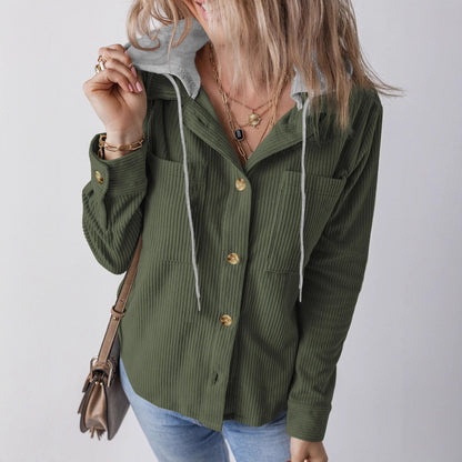 Damen Hemdjacke Gestreift Kapuze Taschen Norvielle - Norvielle