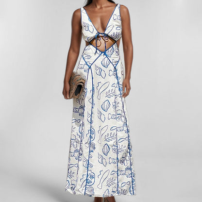 Damen Maxikleid Florales Muster Geflochtener Rücken Norvielle