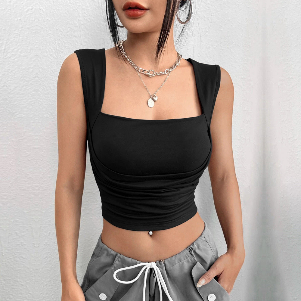 Damen Cropped Tanktop Raffiniert Rundhals Quadratisch Weiß - Norvielle