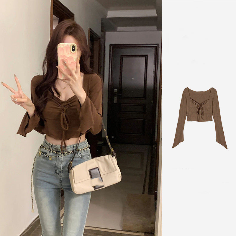 Damen Cropped- mit Knotendetail Weite Ärmel - Norvielle