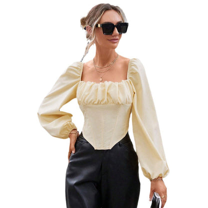 Damen Spitzenbluse Puffärmel Taillierte Silhouette