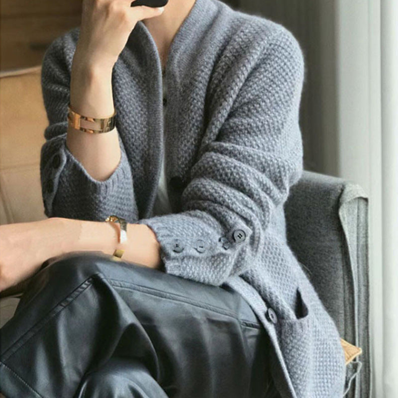 Damen Strickblazer mit Taschen und Knopfverschluss Norvielle