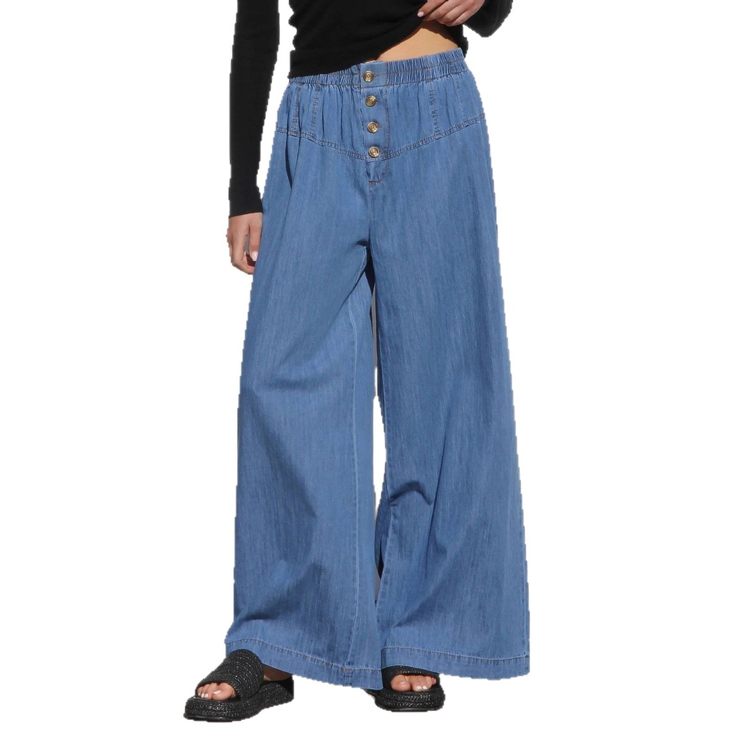 Damen Weite Denim-Hose Elastisch