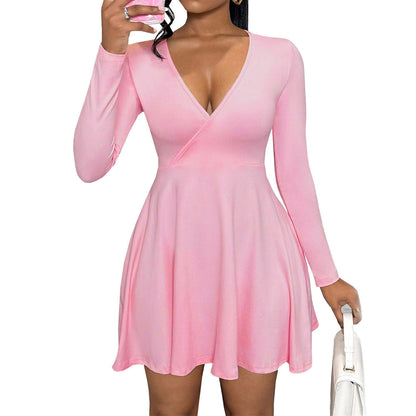 Damen Wickelkleid V-Ausschnitt Fließender Rock Norvielle