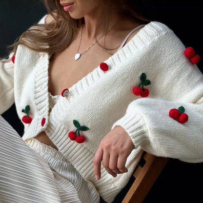 Damen Strickcardigan mit Kirschapplikationen Rosa