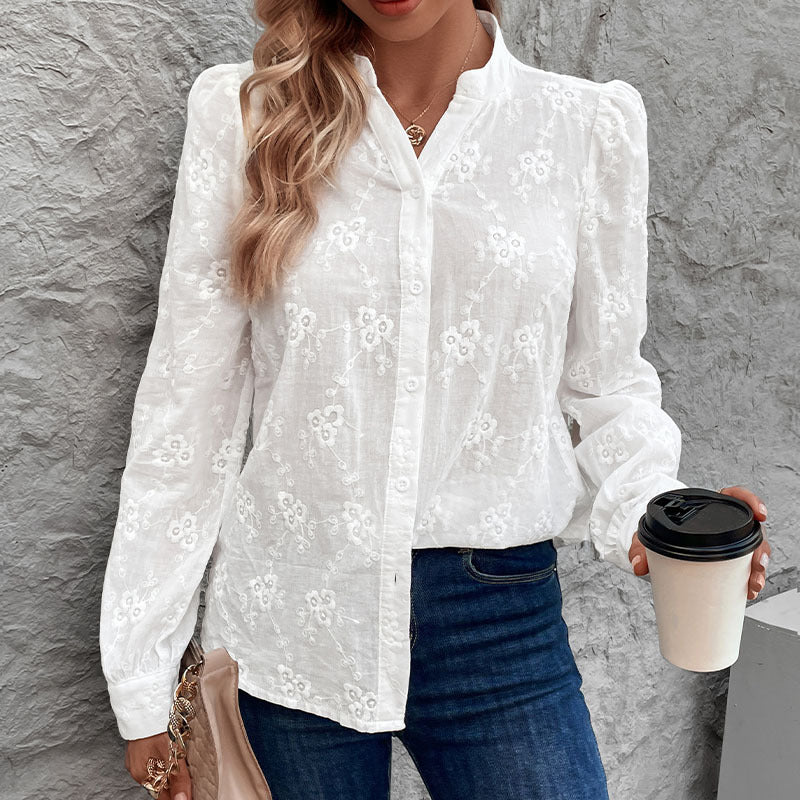 Damen Bluse Florales Stickdesign Puffärmel Norvielle