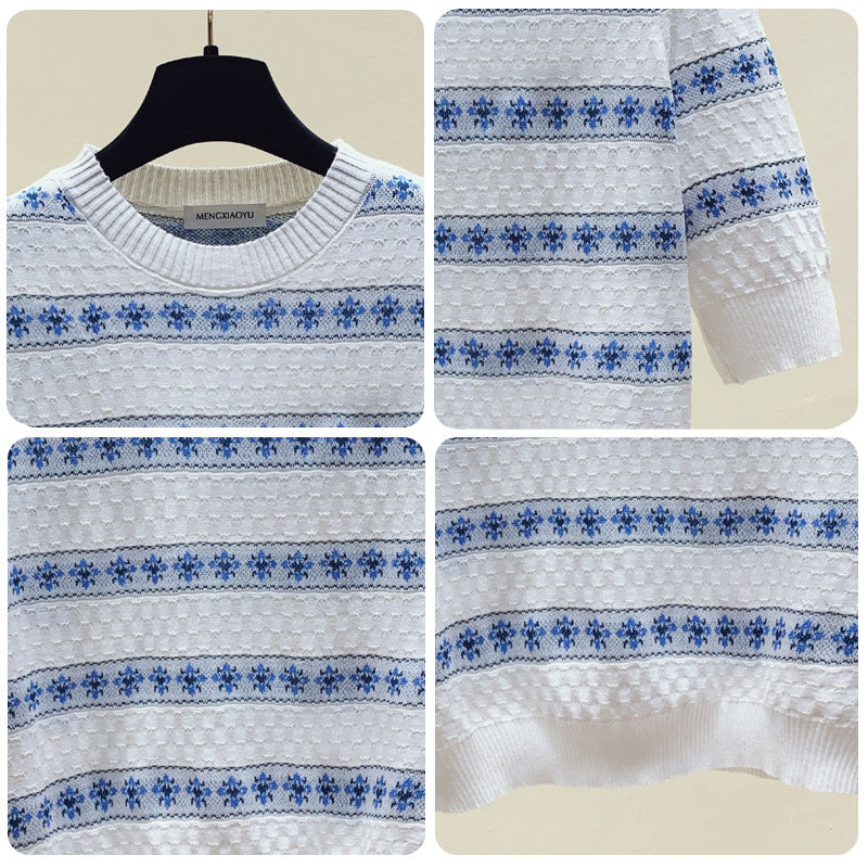 Damen Pullover Baumwolle Strukturiertes Muster Floral Norvielle