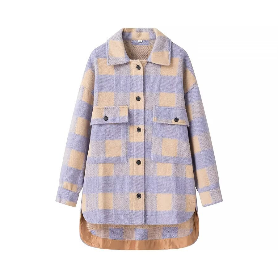 Damen Karojacke mit Taschen Hochwertiges Innenfutter