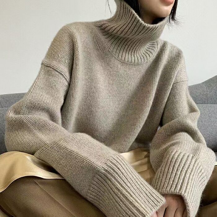 Damen Rollkragenpullover Weite Ärmel Rippstruktur Norvielle