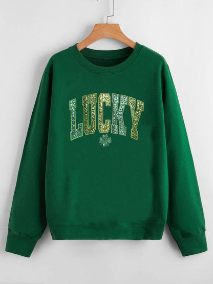 Damen Sweatshirt Glitzernd Kleeblattmotiv Norvielle