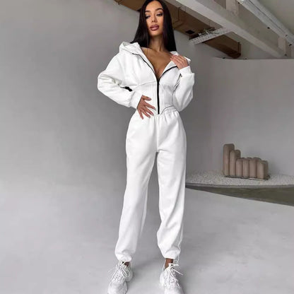 Damen Jumpsuit Tailliert Sportliche Kapuze Norvielle