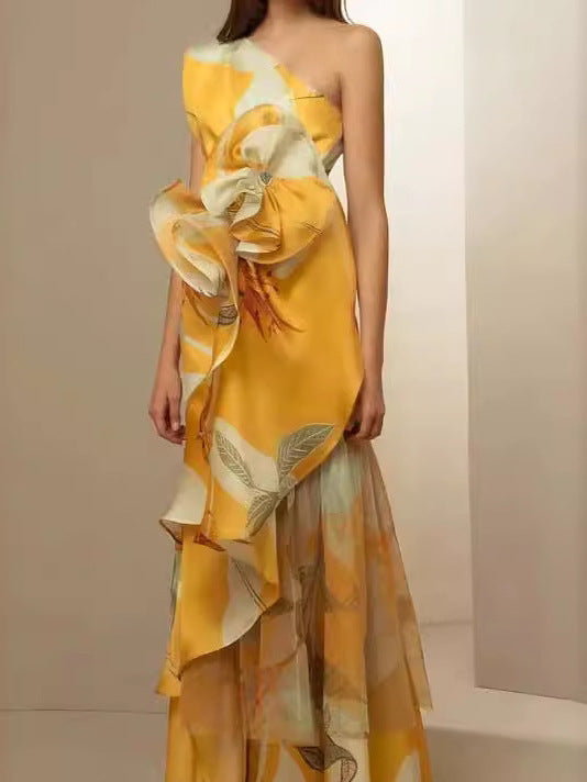 Damen Hochzeitskleid Asymmetrisch Floralmuster Norvielle